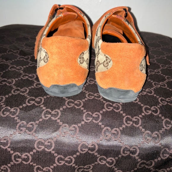 Gucci - Orange Suede Monogram Sneakers - Picture 5 of 6